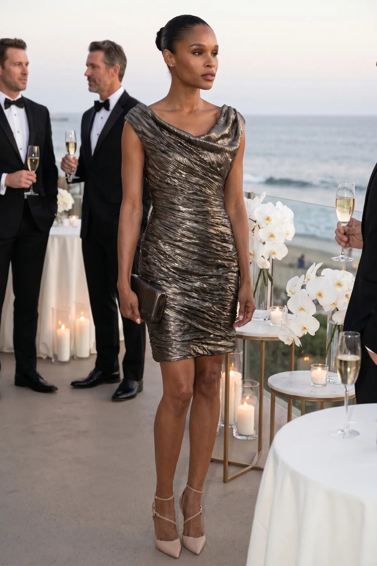 Laura Metallic Cocktail Dress in Gold
