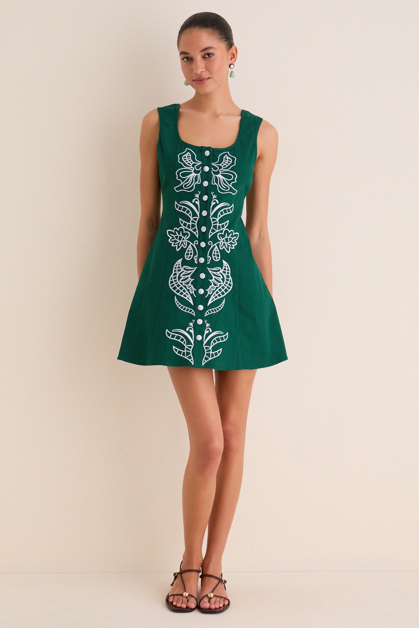 Lucy Embroidered Mini Dress in Sage & Periwinkle