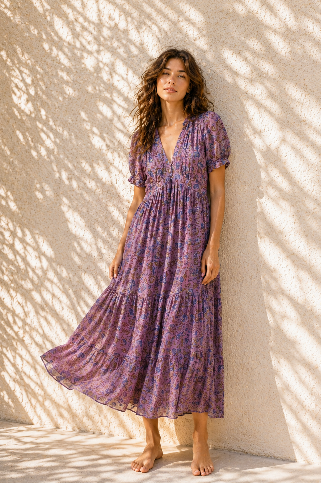 Violet Printed Tiered Maxi Dress
