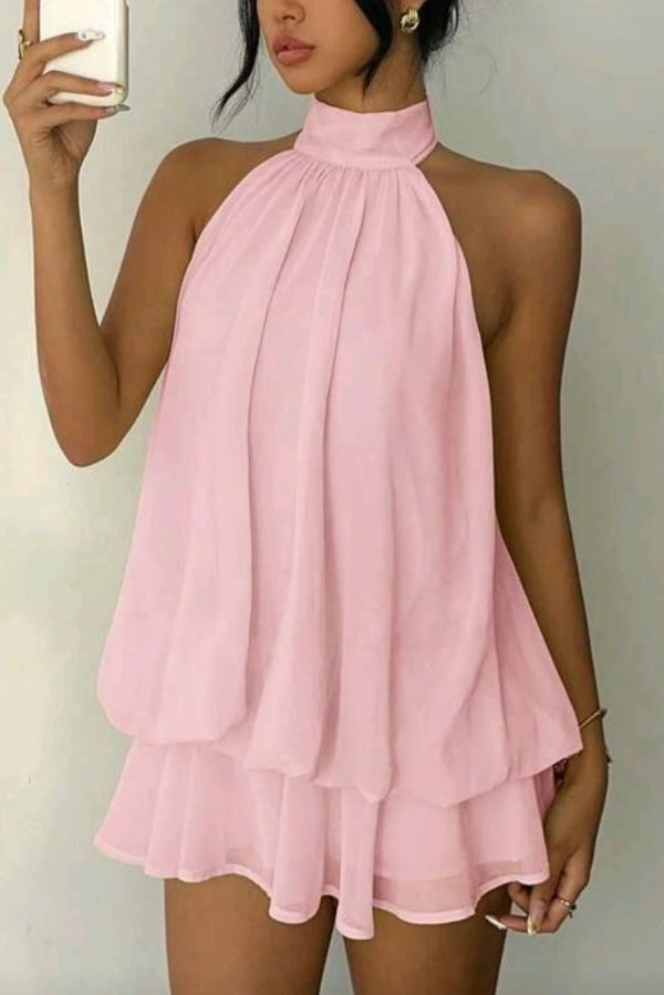 Valentina Chiffon Halter Mini Dress
