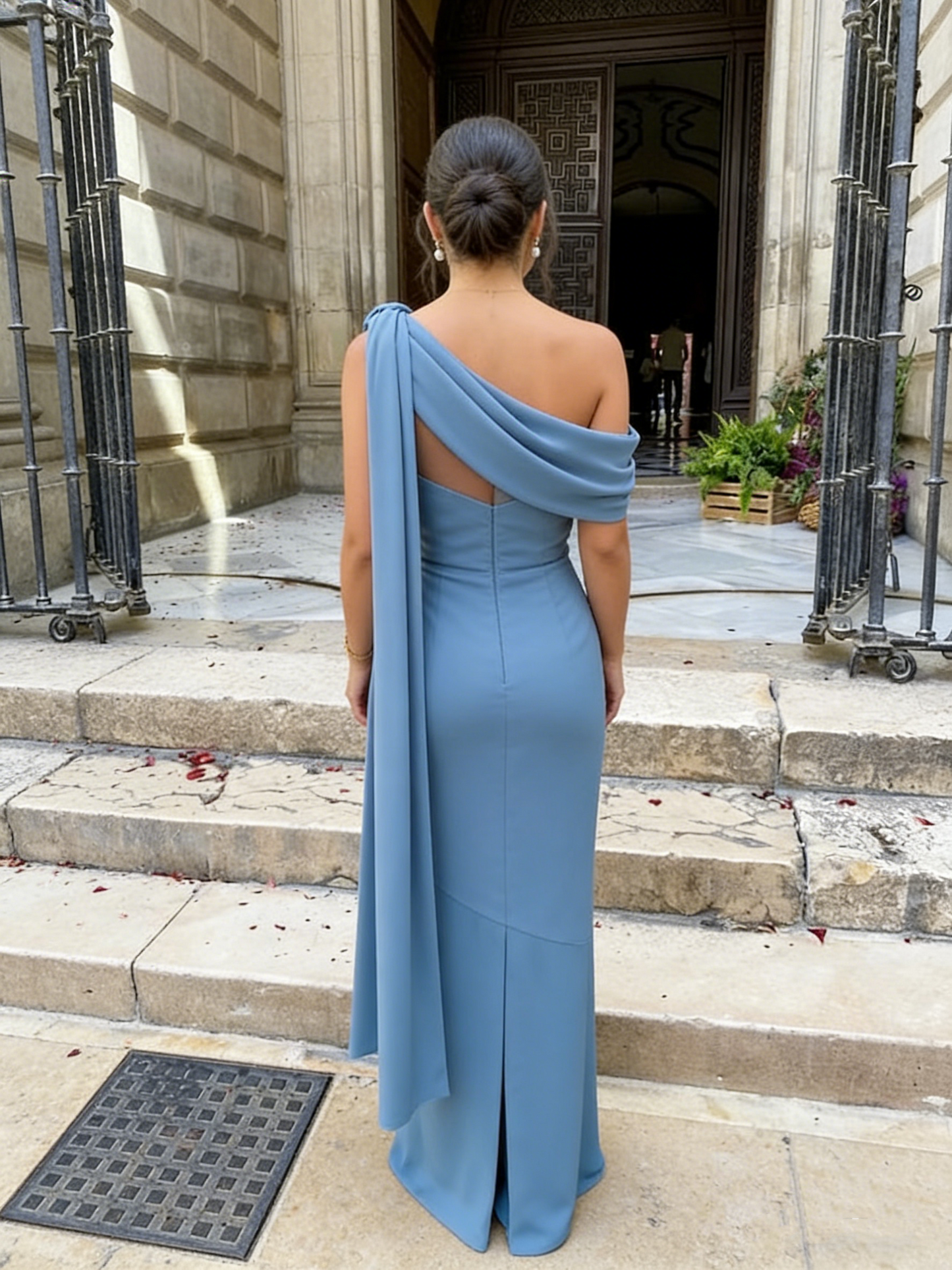 Juliet One-Shoulder Crepe Gown