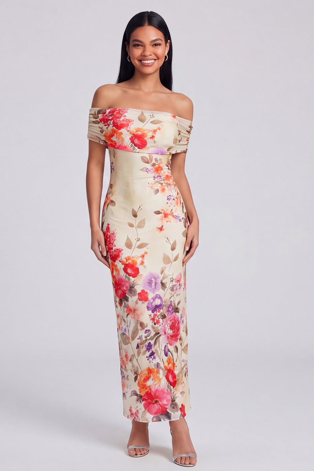 Margot Off-Shoulder Ruched Floral Maxi Dress