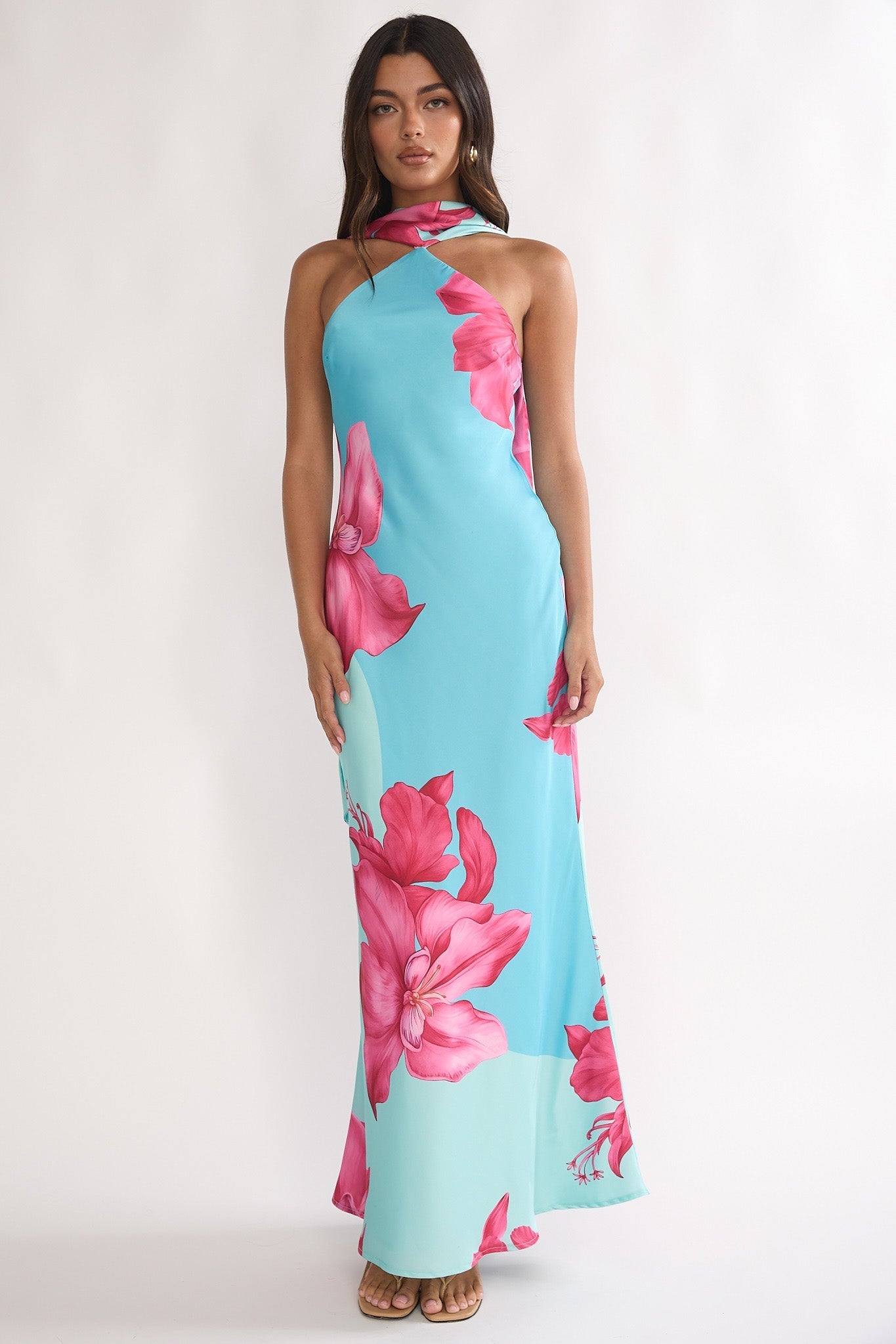 Risha Scarf Maxi Dress in Hot Pink