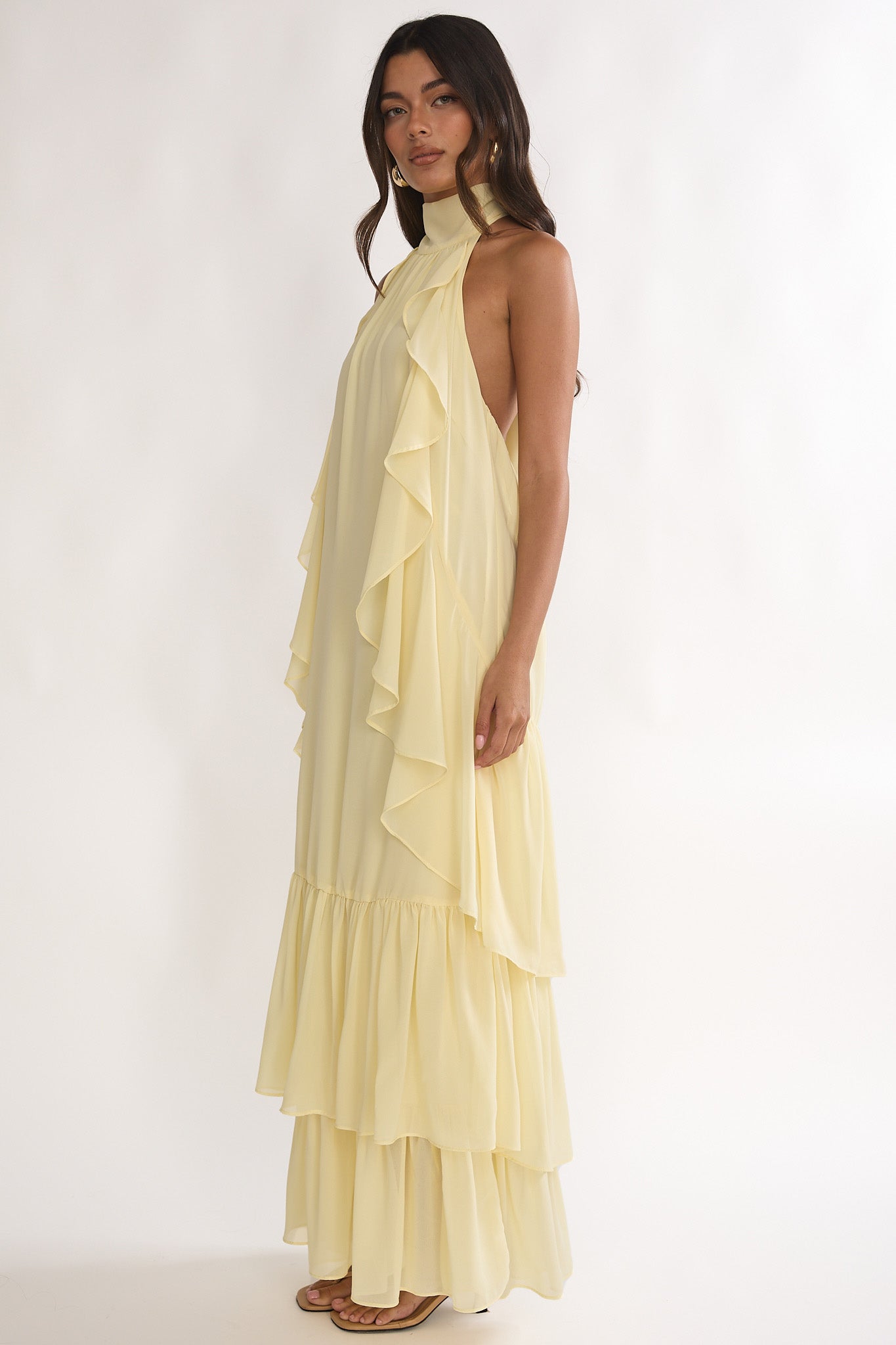 Lorina Layered Ruffle Halterneck Maxi Dress