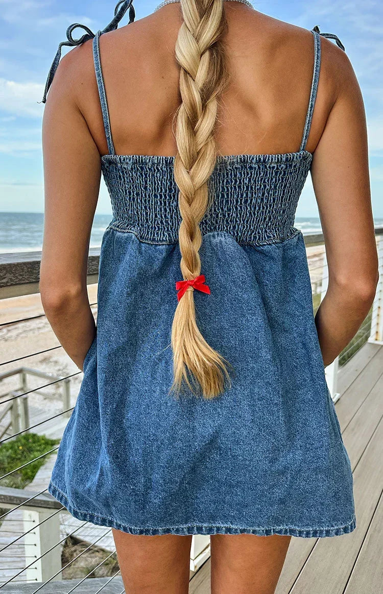 Ethel Denim Mini Dress with Tie Straps