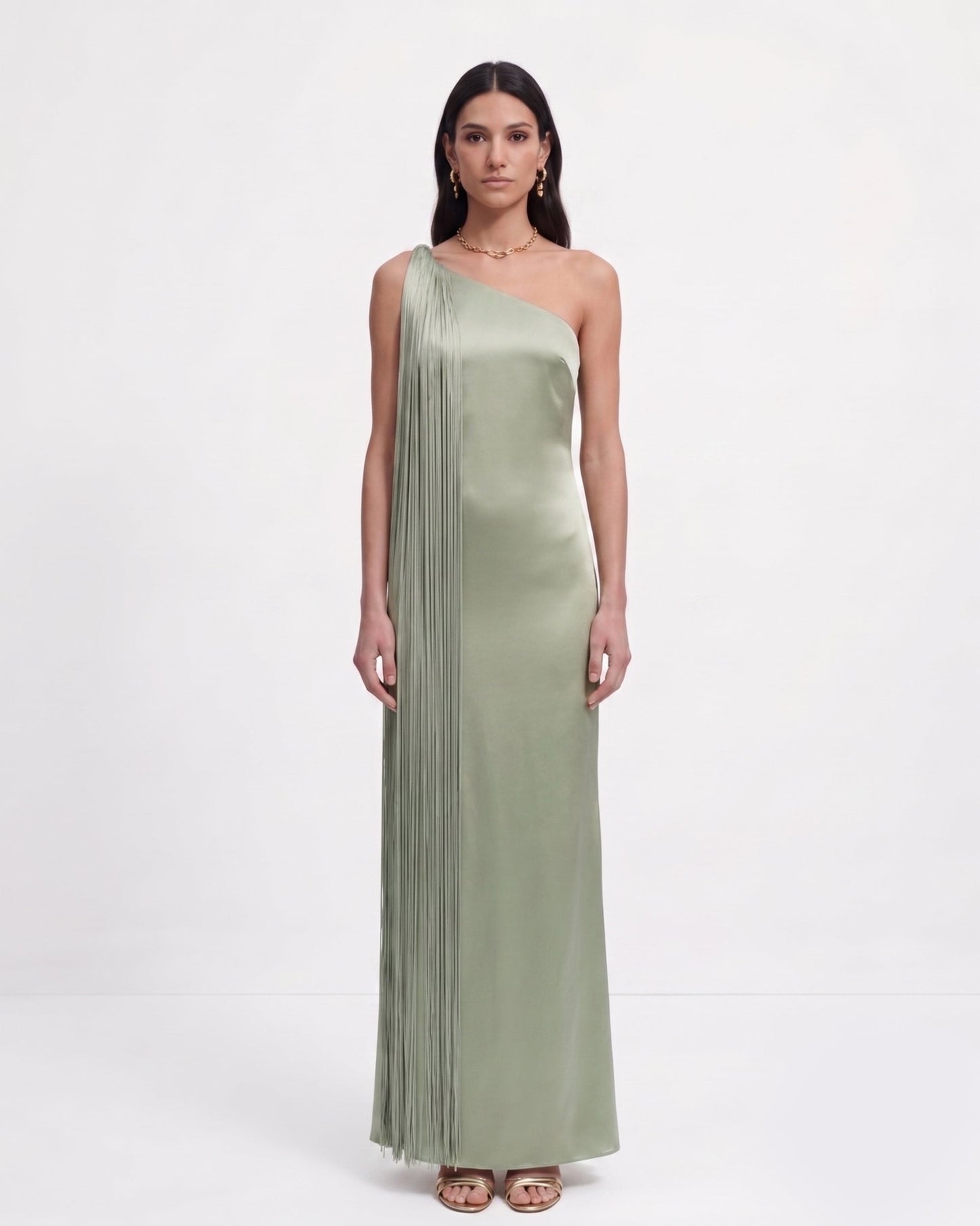 Isabelle One-Shoulder Fringe Maxi Dress