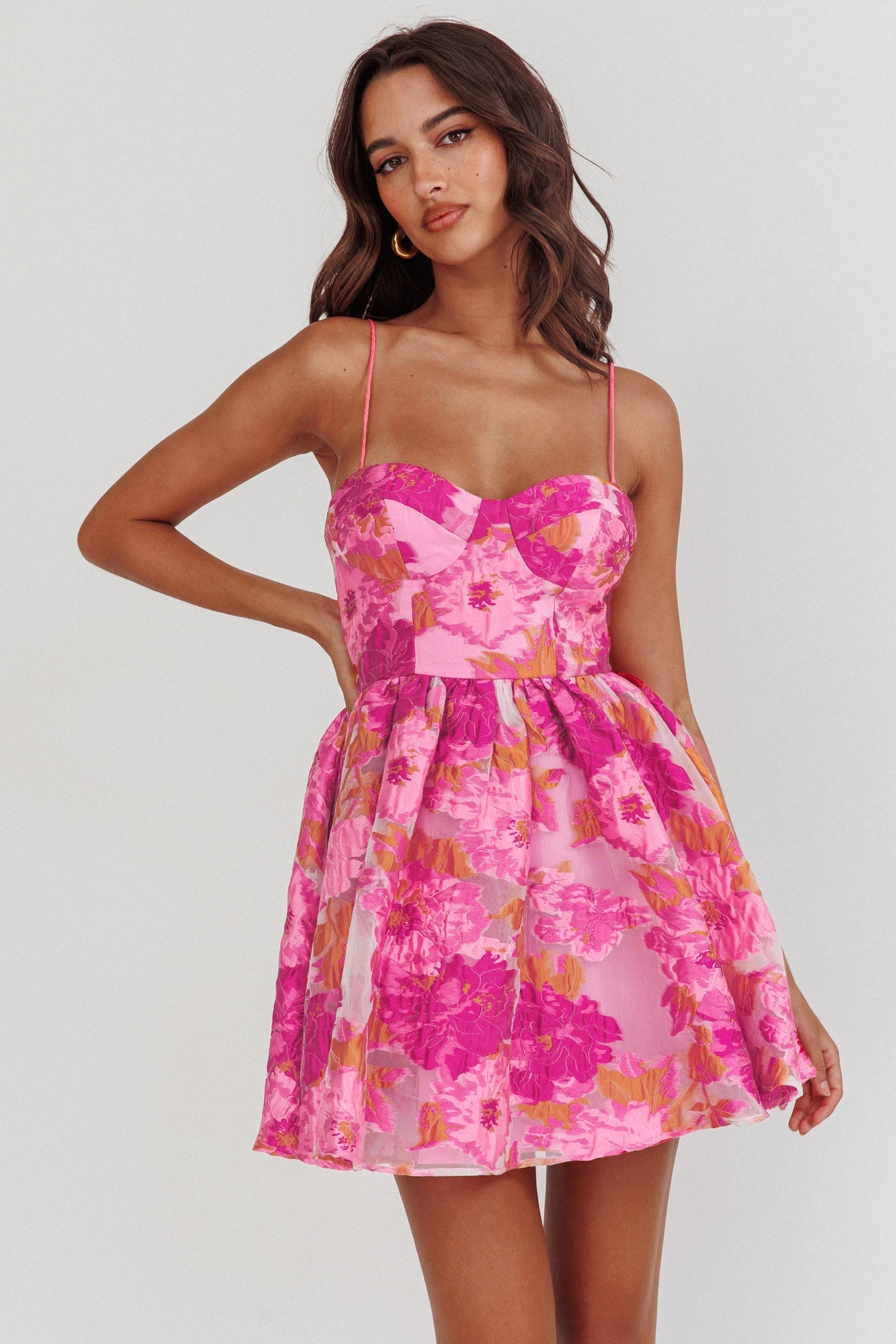 Belle Enchanted Jacquard Mini Dress in Pink