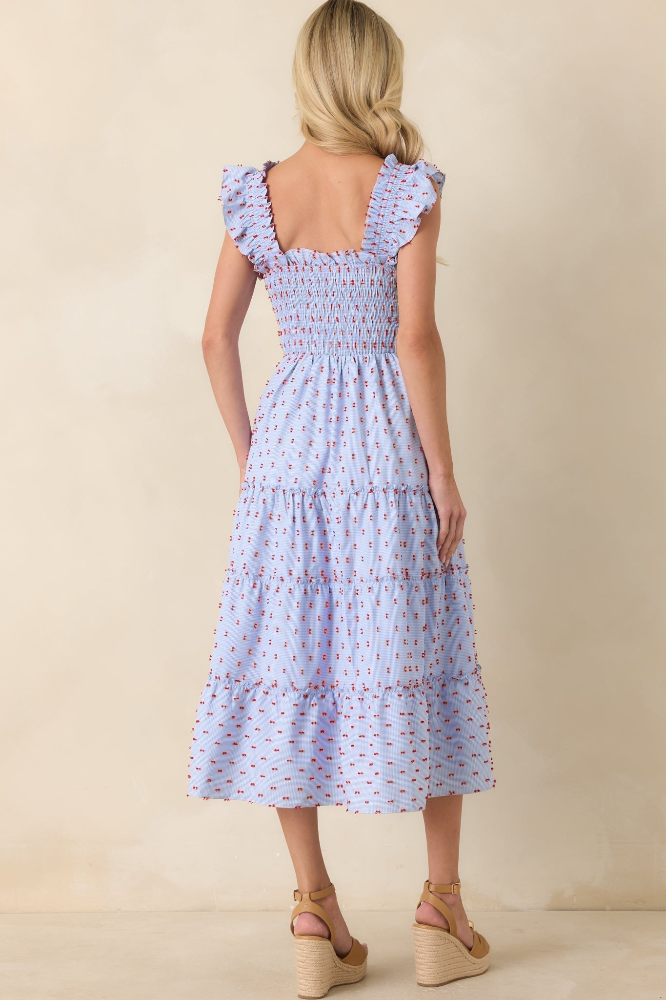 Prosperina Gingham Embroidered Midi Dress