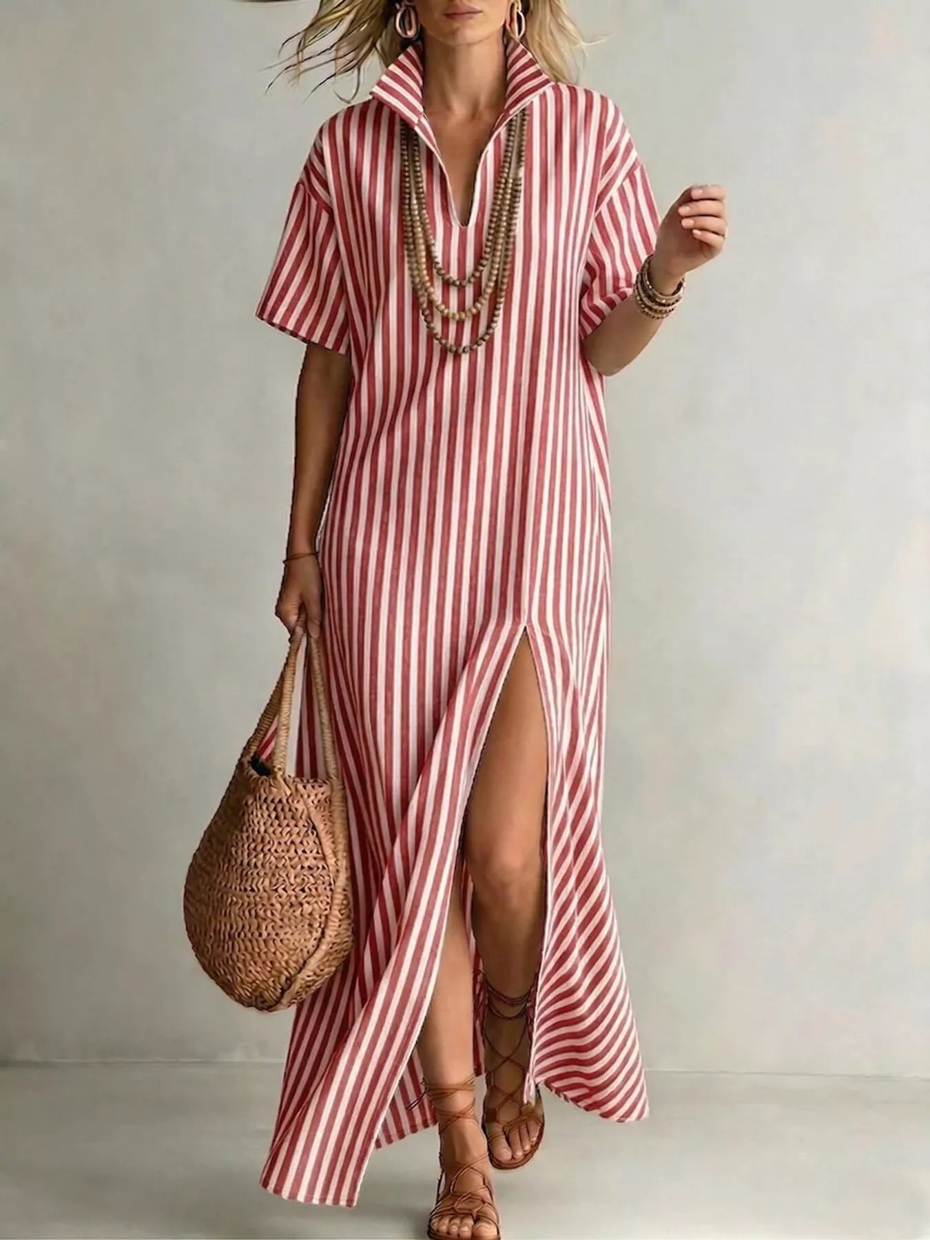 Margot Striped Linen Maxi Shirt Dress