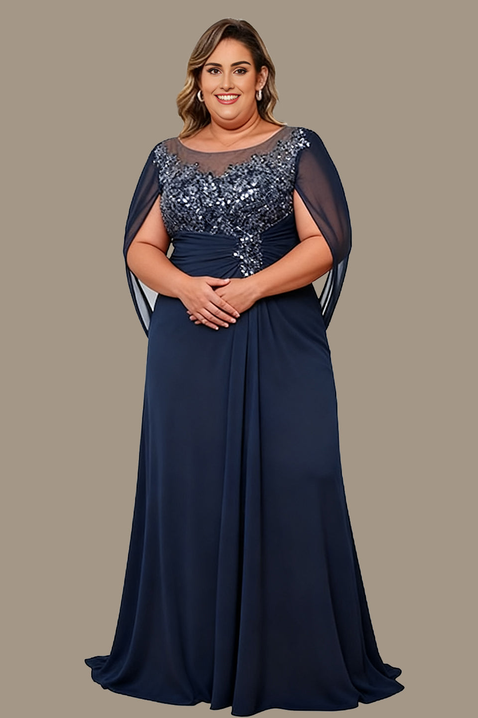 Arabella Floral Appliqué Cape Maxi Dress