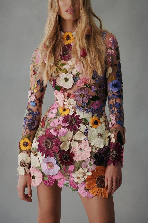 Ophelia Floral Appliqué Backless Mini Dress