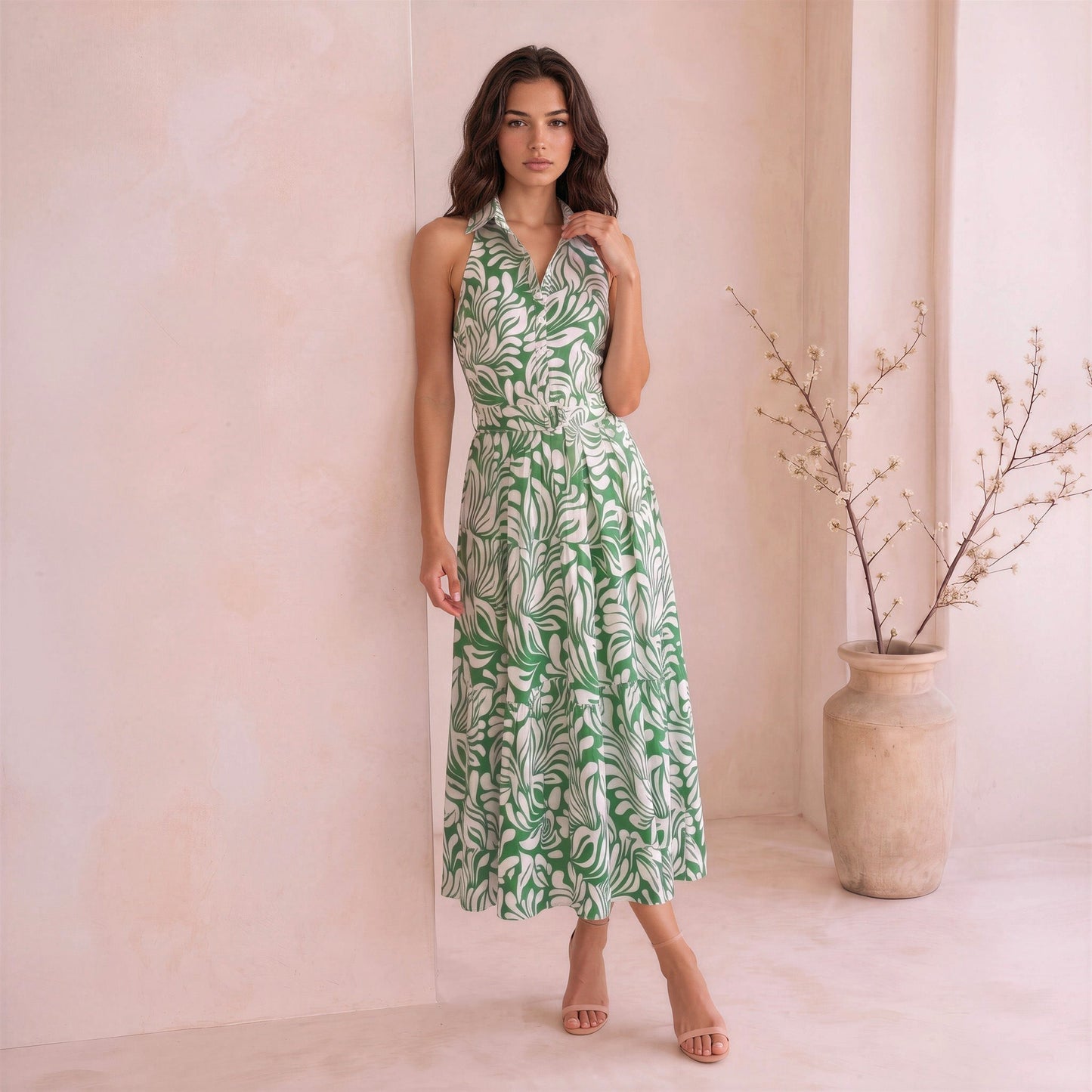 Riley Linen Maxi Dress in Sage