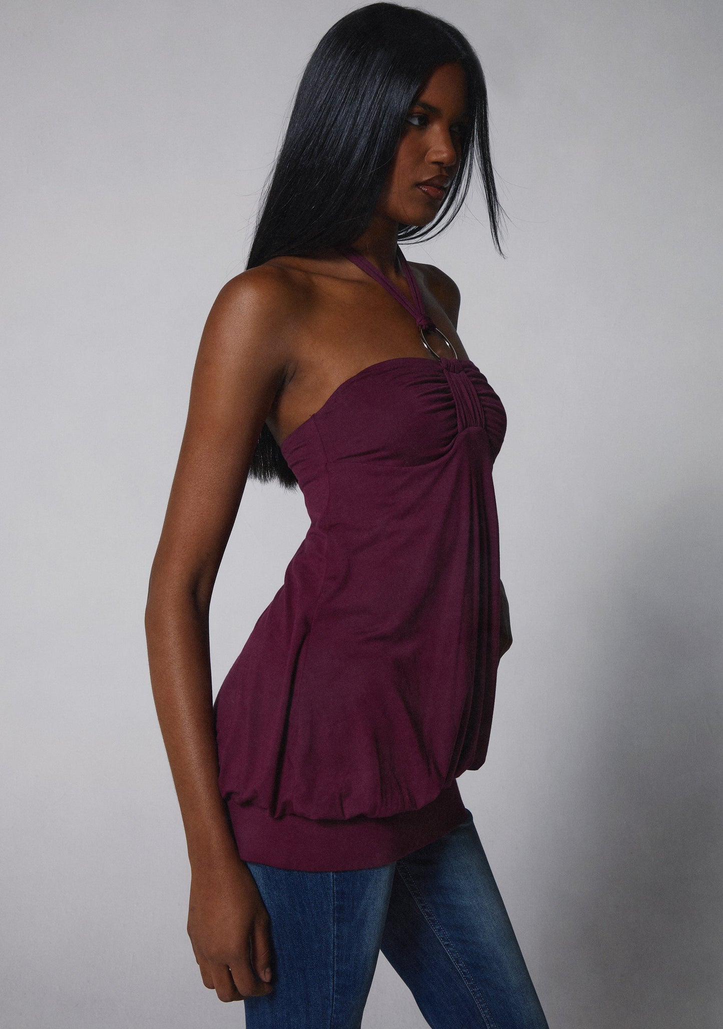 Cailée Halter Bubble Mini Dress in Black
