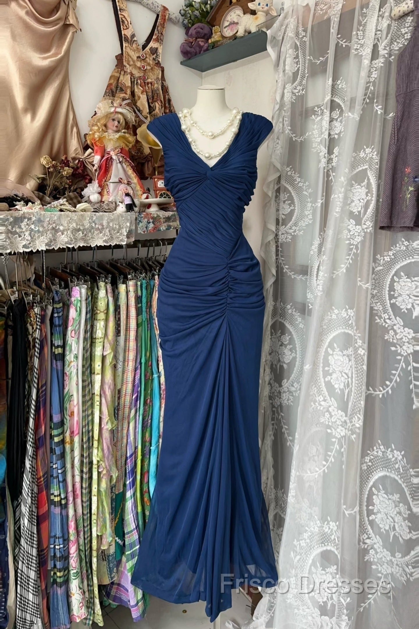 Margot Mermaid Gown in Navy