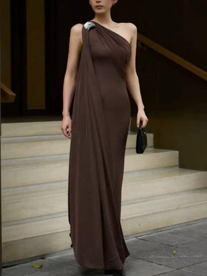 Isabelle One-Shoulder Draped Maxi Dress