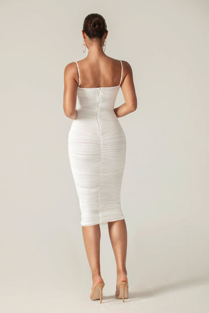 Justina Ruched Organza Midi Dress