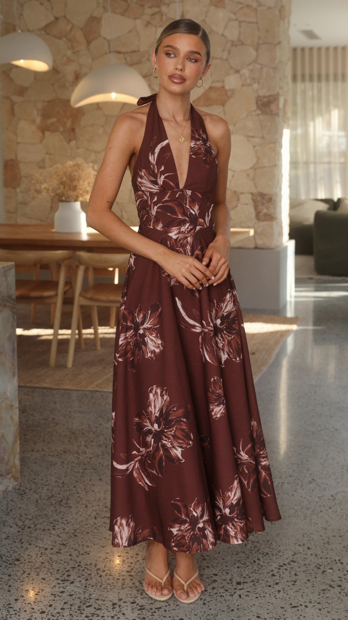 Skye Floral Maxi Dress in Chocolate