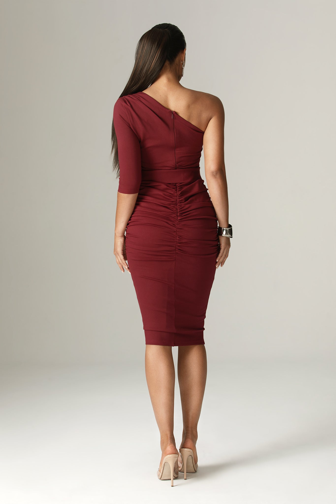 Dolly Bodycon Midi Dress in Burgundy
