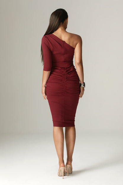 Dolly Bodycon Midi Dress in Burgundy