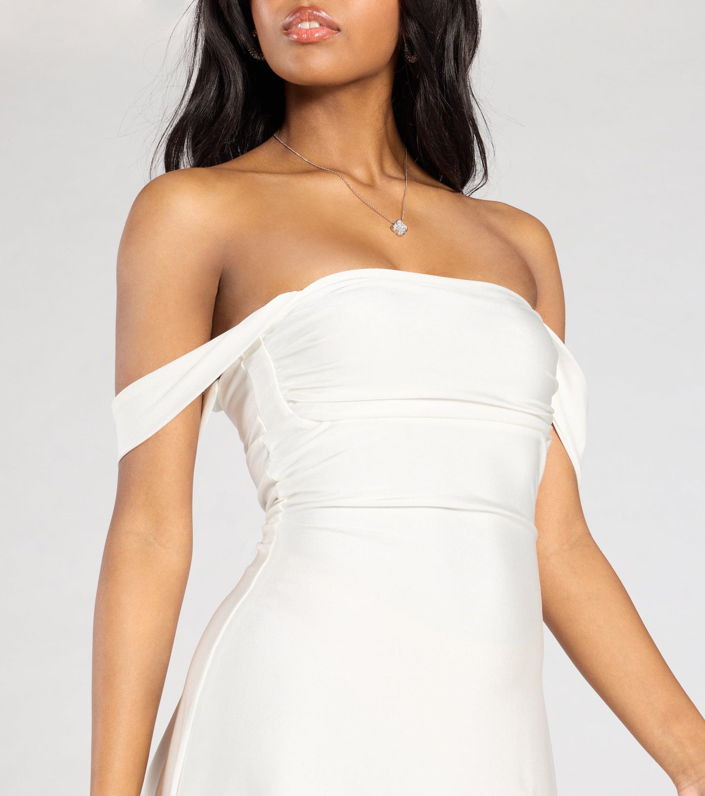 Arabella Off-Shoulder Satin Mini Dress