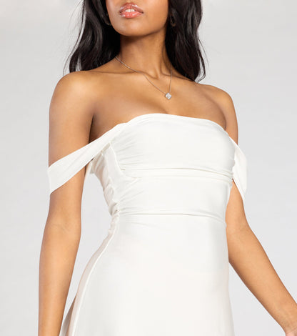 Arabella Off-Shoulder Satin Mini Dress