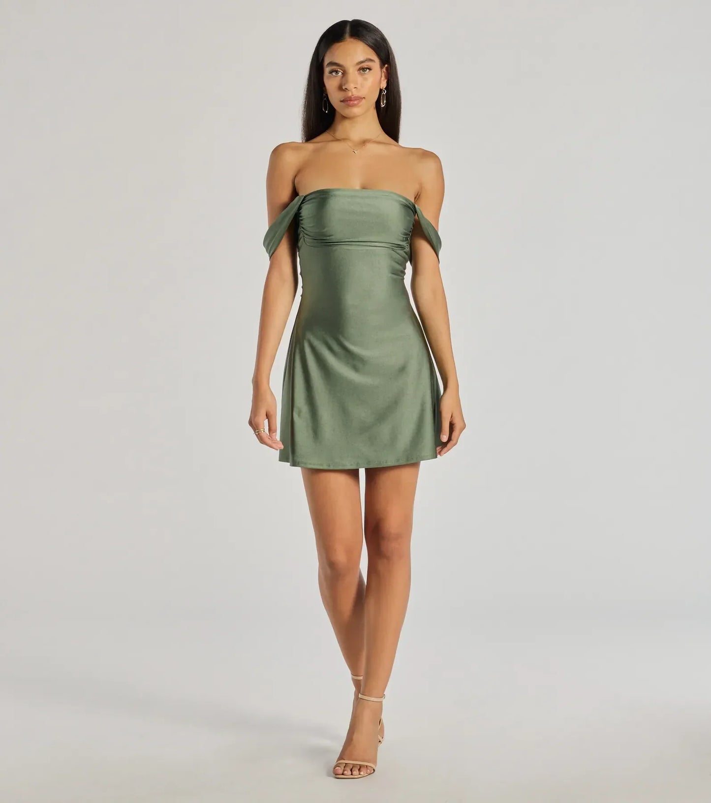 Arabella Off-Shoulder Satin Mini Dress