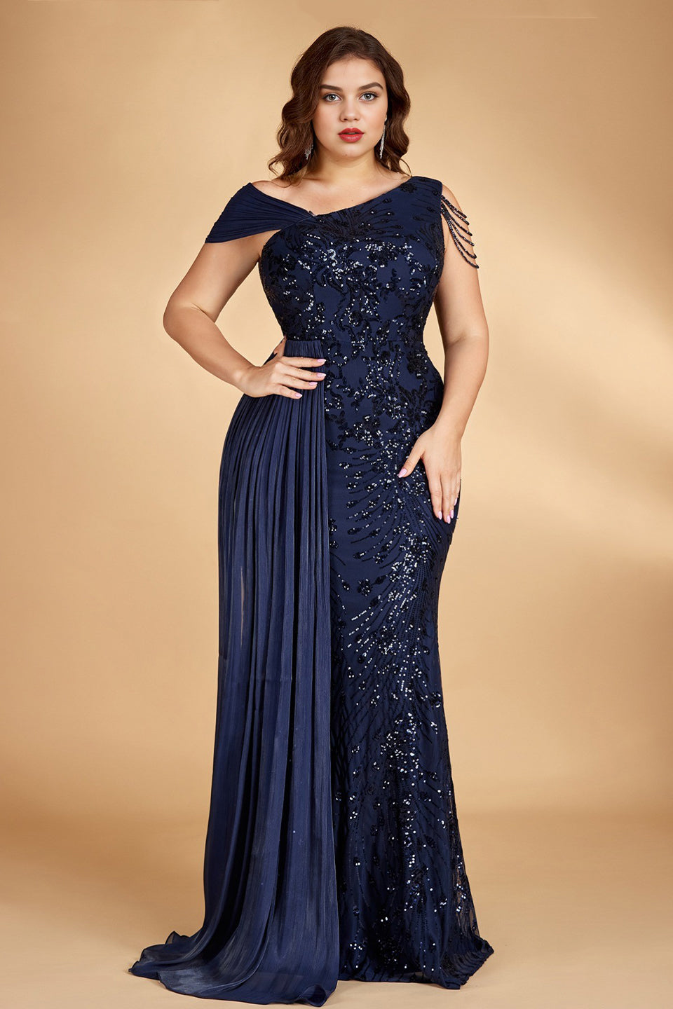 Celeste One-Shoulder Beaded Maxi Dress
