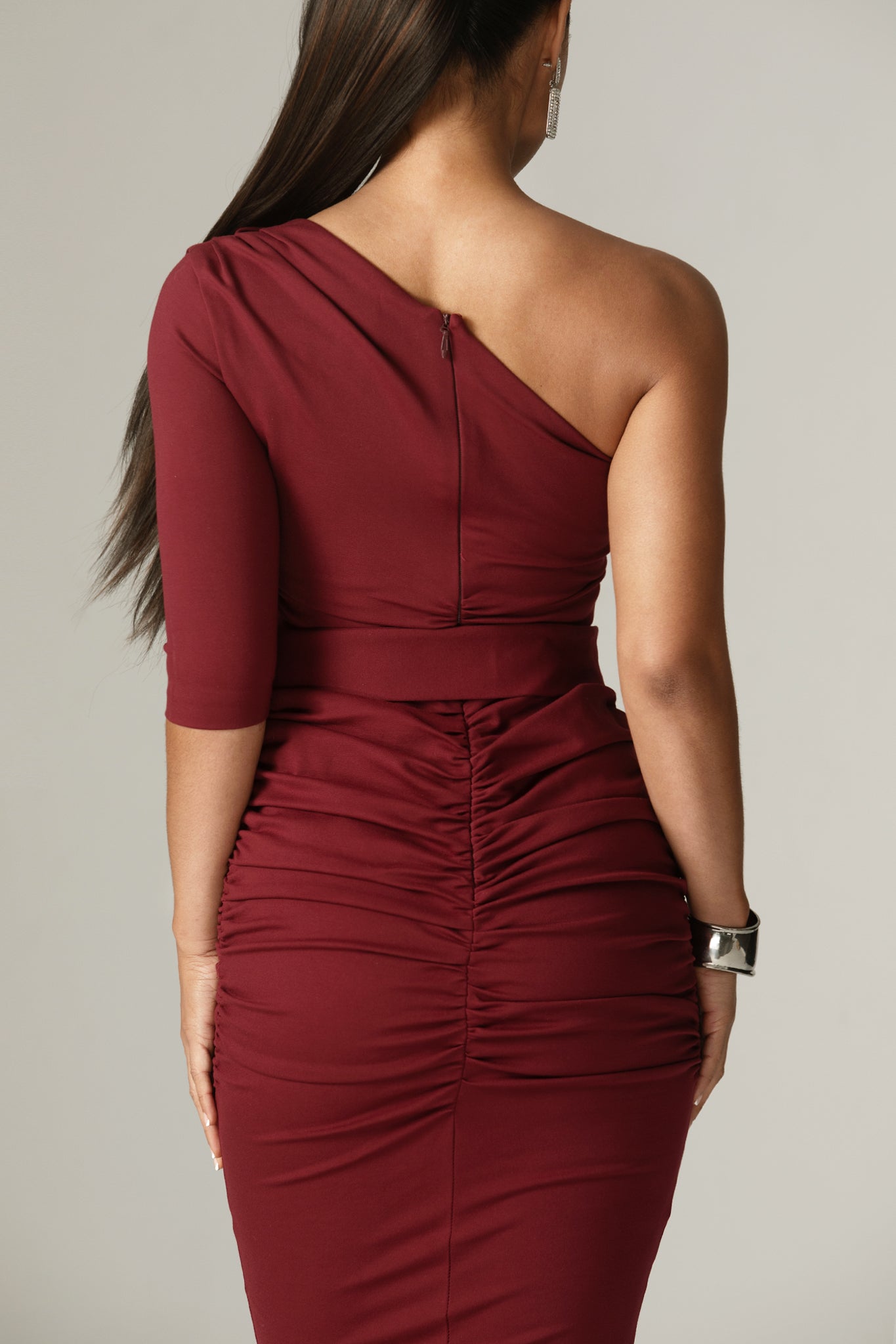Dolly Bodycon Midi Dress in Burgundy