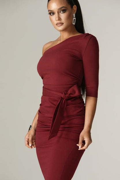 Dolly Bodycon Midi Dress in Burgundy
