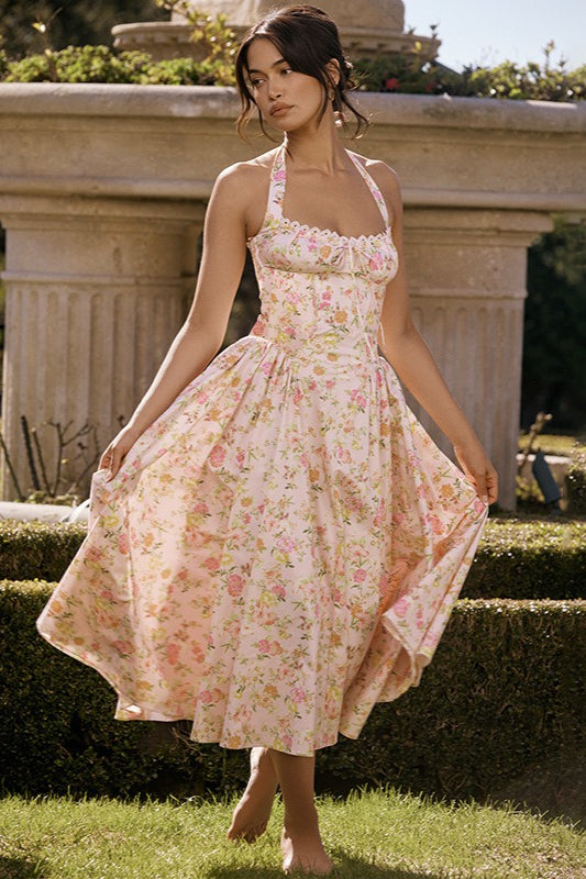 Margot Floral Halter Bodycon Maxi Dress