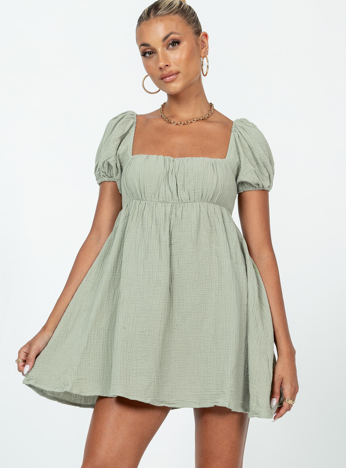 Valentina Silk Mini Dress in Sage