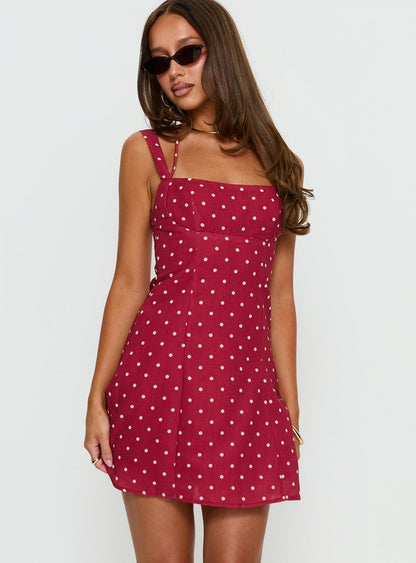Kourtnae Halter Mini Dress in Red Polka Dot