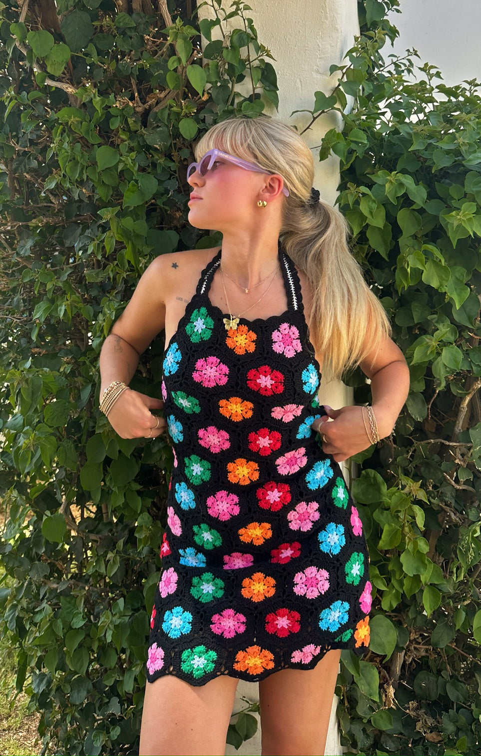 Valentina Crochet Halter Mini Dress