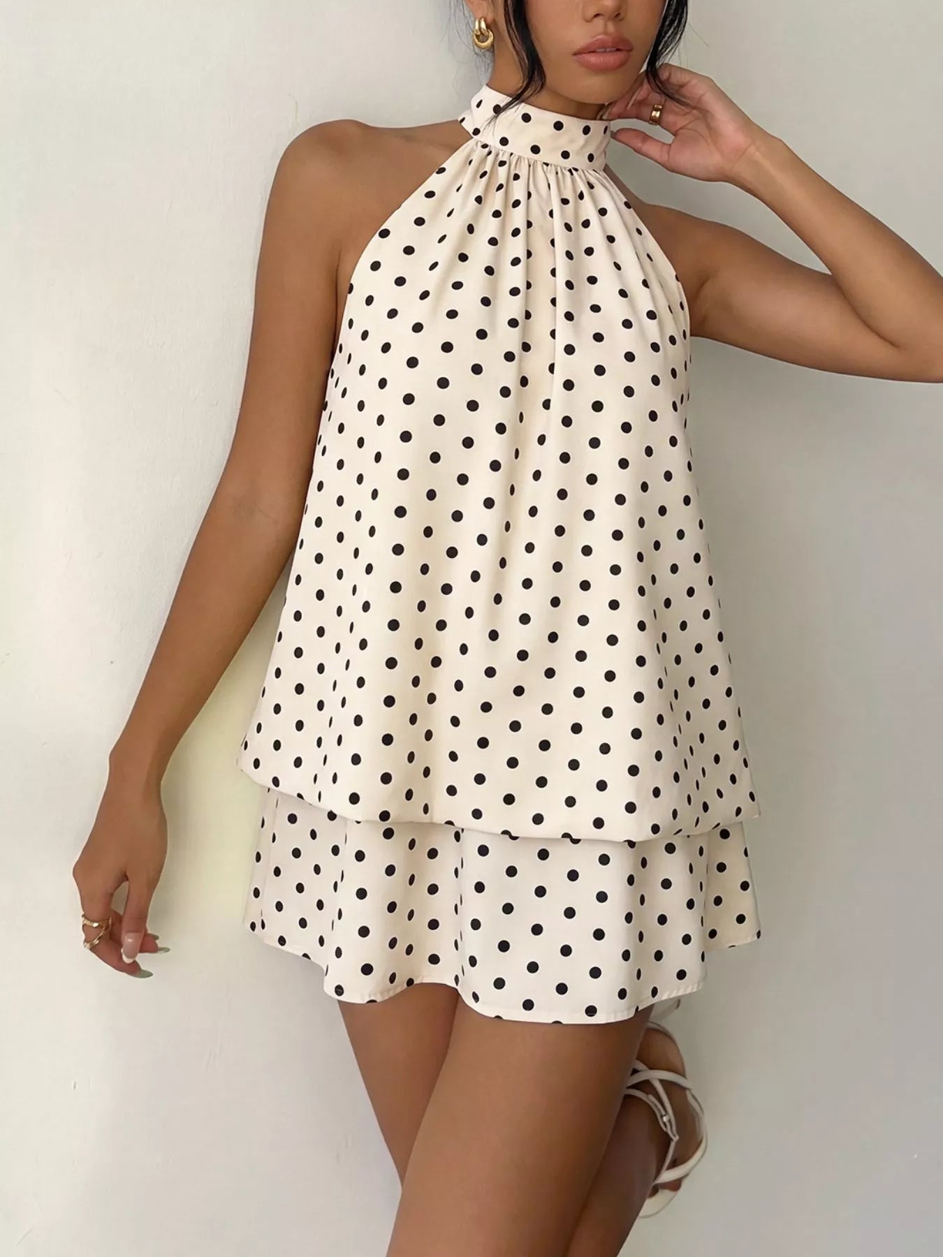 Violet Polka Dot Halter Mini Dress