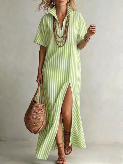 Margot Striped Linen Maxi Shirt Dress