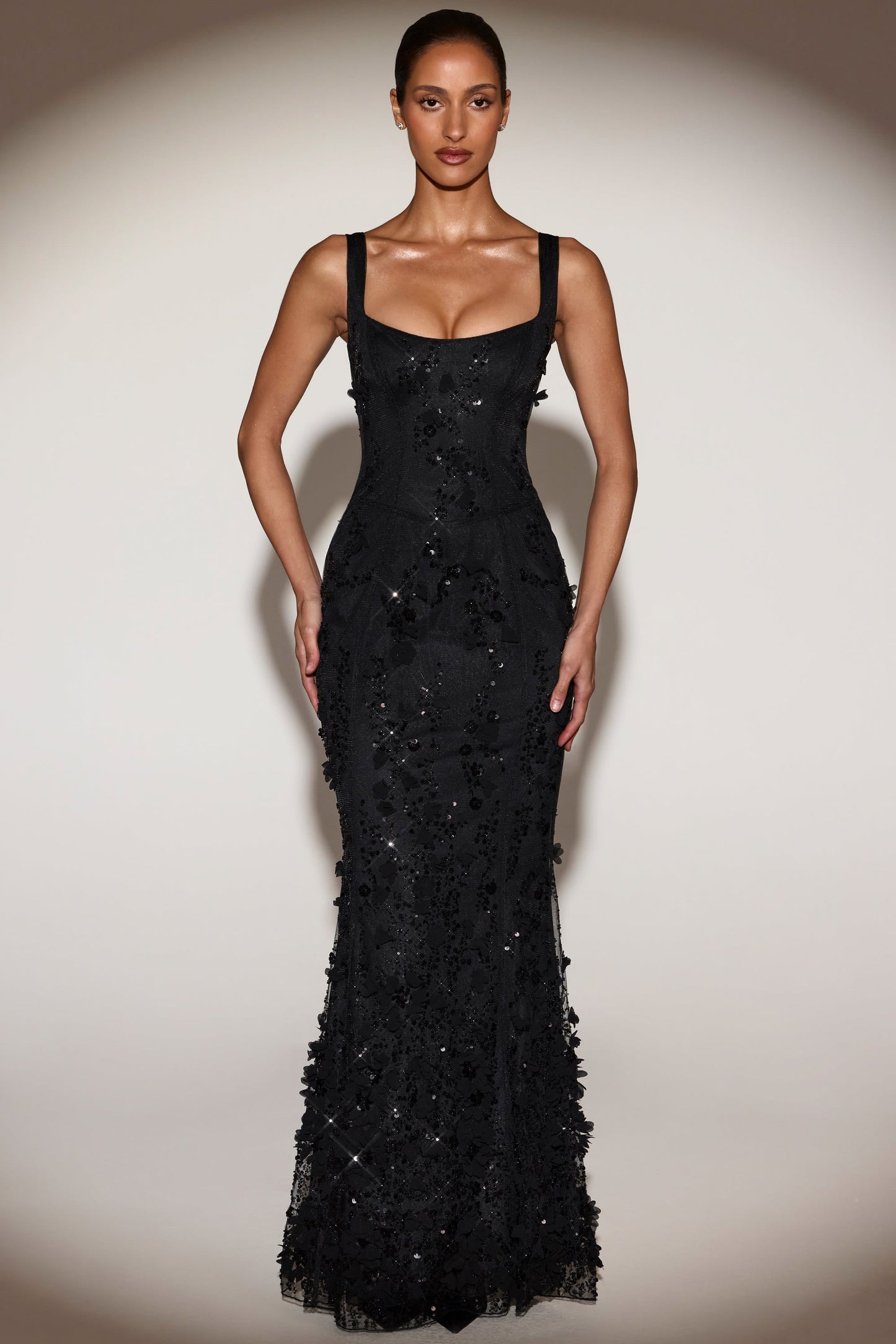 Celestine Appliqué Corset Gown in Blush
