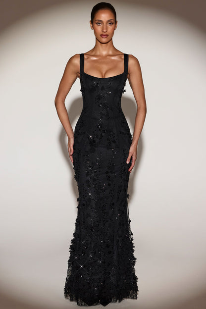 Celestine Appliqué Corset Gown in Blush