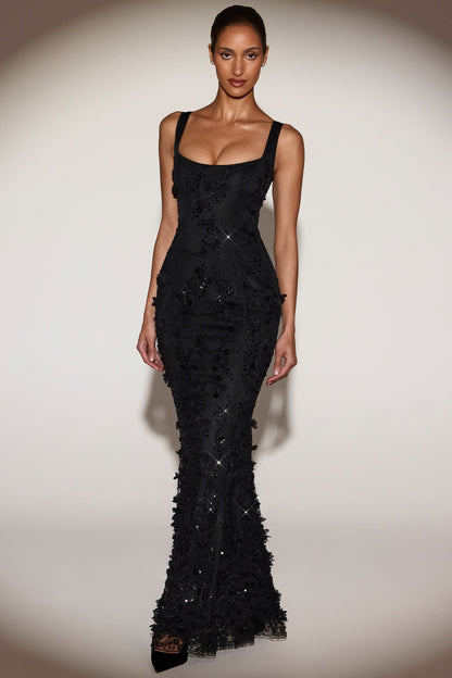 Celestine Appliqué Corset Gown in Blush