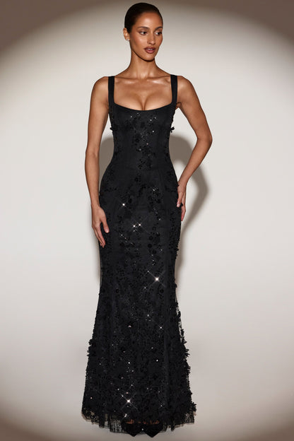Celestine Appliqué Corset Gown in Blush
