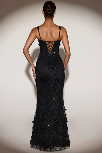 Celestine Appliqué Corset Gown in Blush
