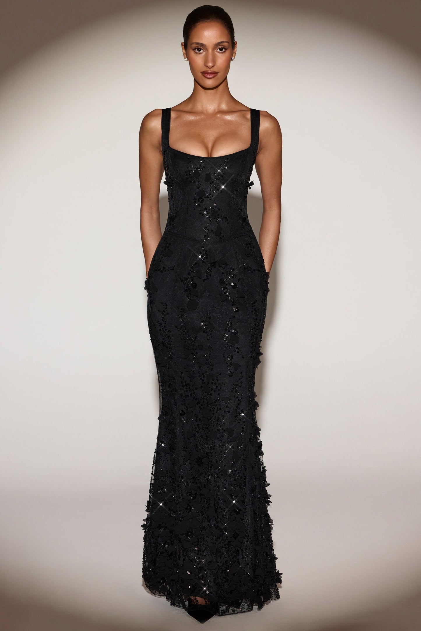 Celestine Appliqué Corset Gown in Blush