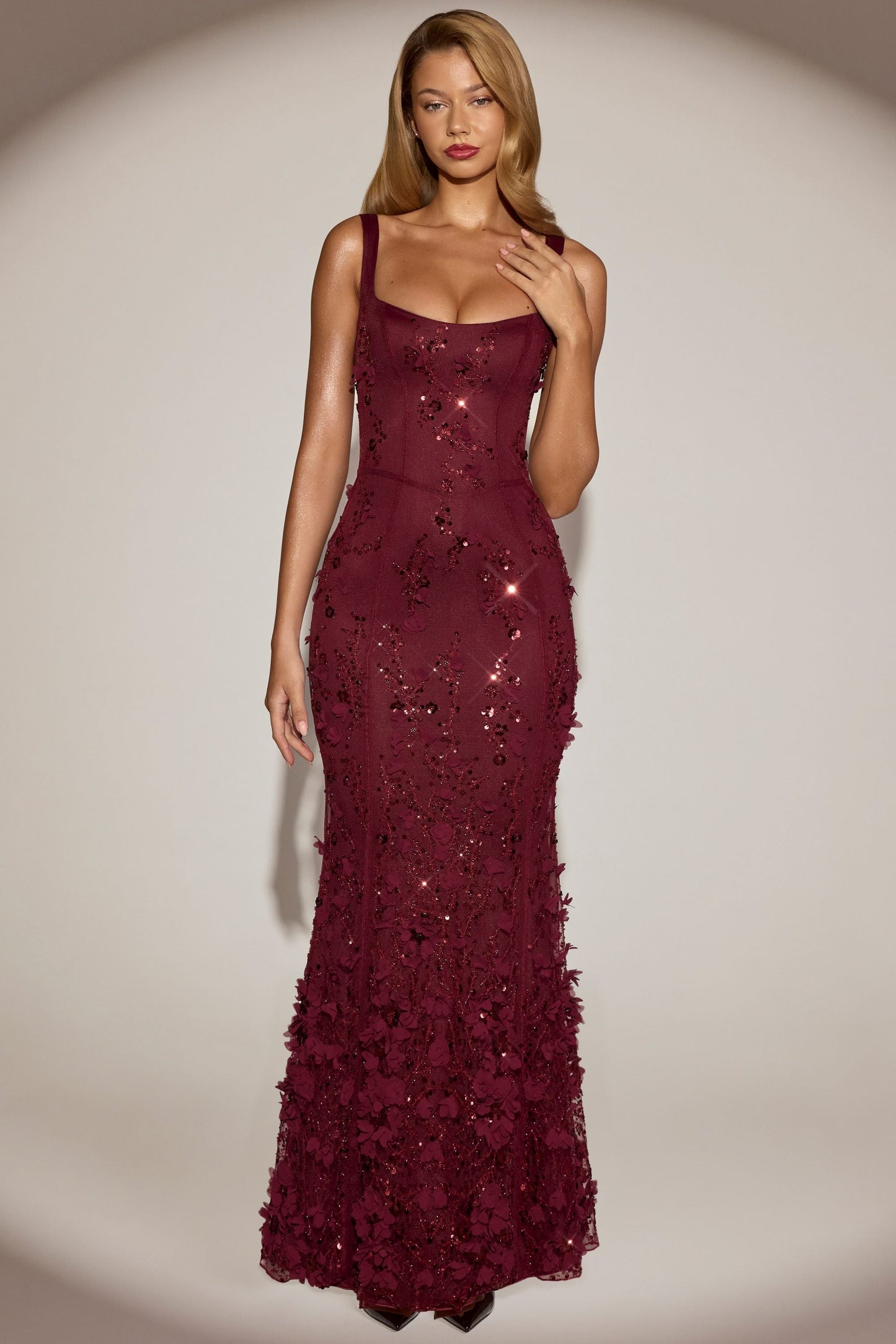 Celestine Appliqué Corset Gown in Blush