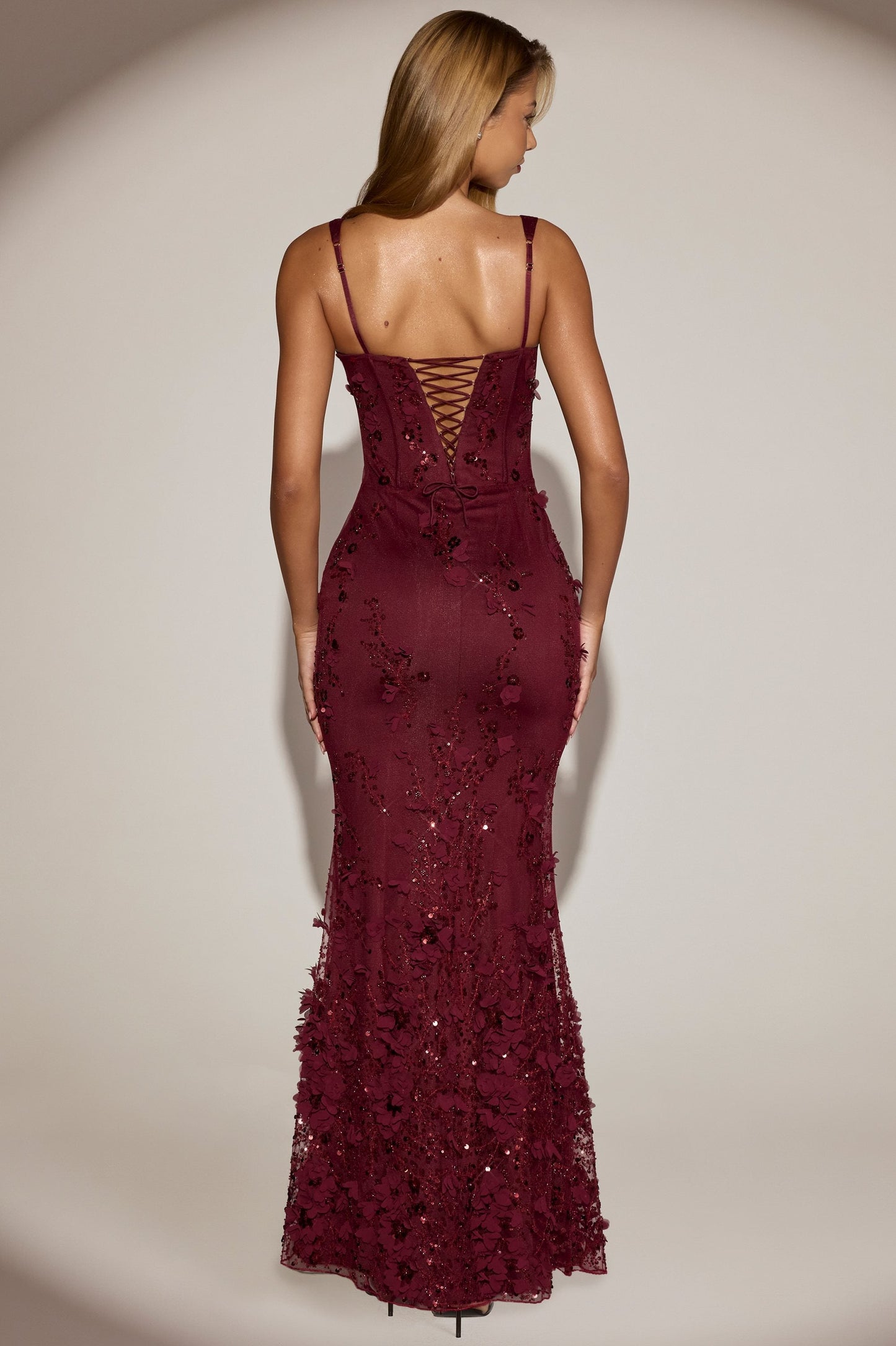 Celestine Appliqué Corset Gown in Blush