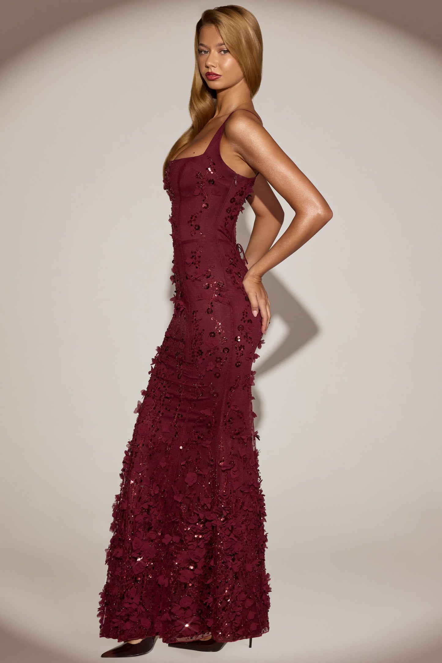 Celestine Appliqué Corset Gown in Blush
