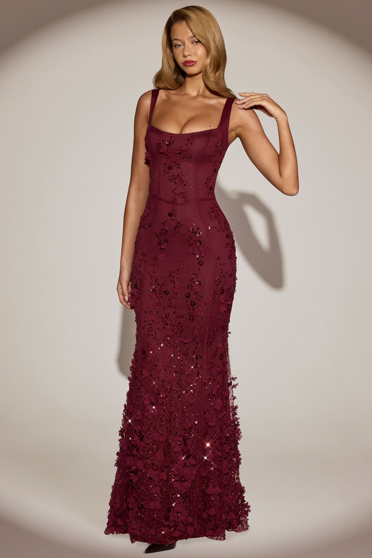 Celestine Appliqué Corset Gown in Blush