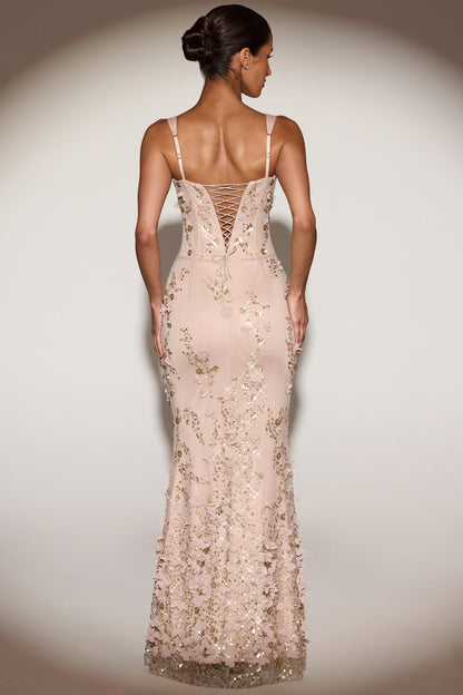 Celestine Appliqué Corset Gown in Blush