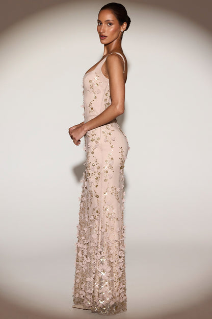 Celestine Appliqué Corset Gown in Blush