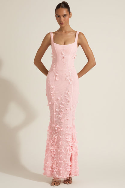 Celestine Appliqué Corset Gown in Blush