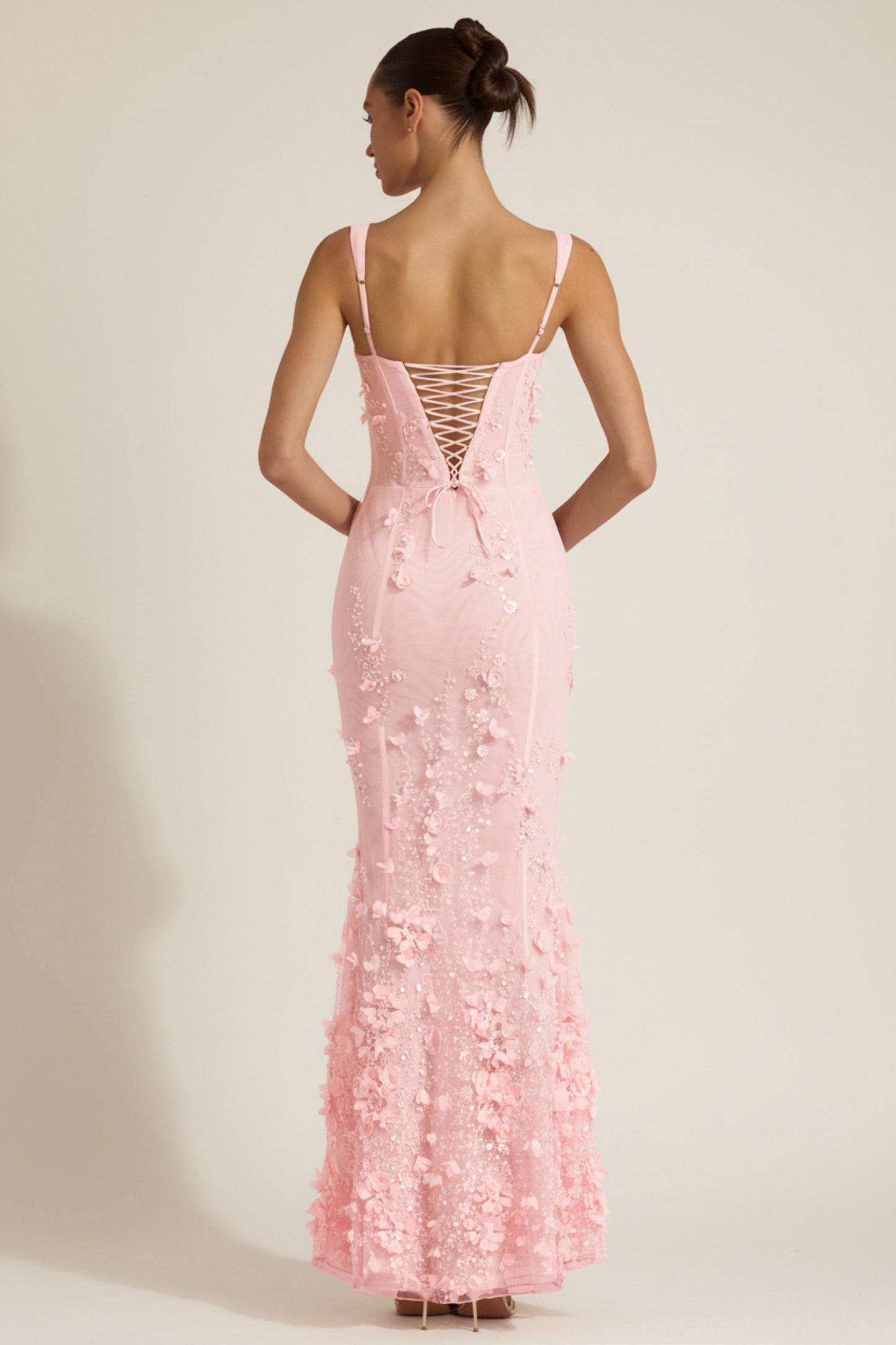 Celestine Appliqué Corset Gown in Blush