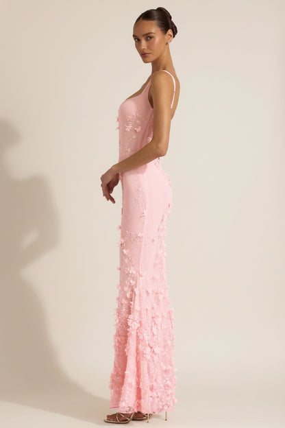 Celestine Appliqué Corset Gown in Blush